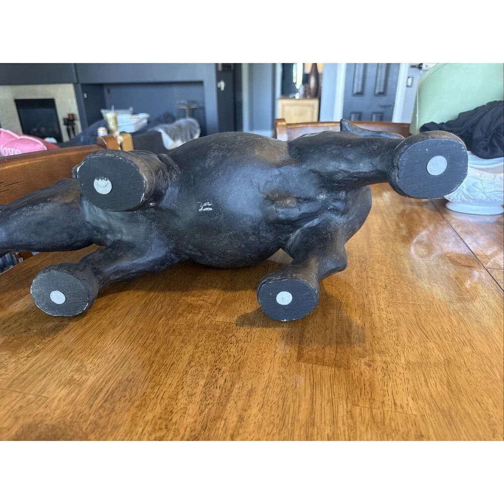 Large Black Rhinoceros Statue Figurine Distressed Safari Animal Home Décor